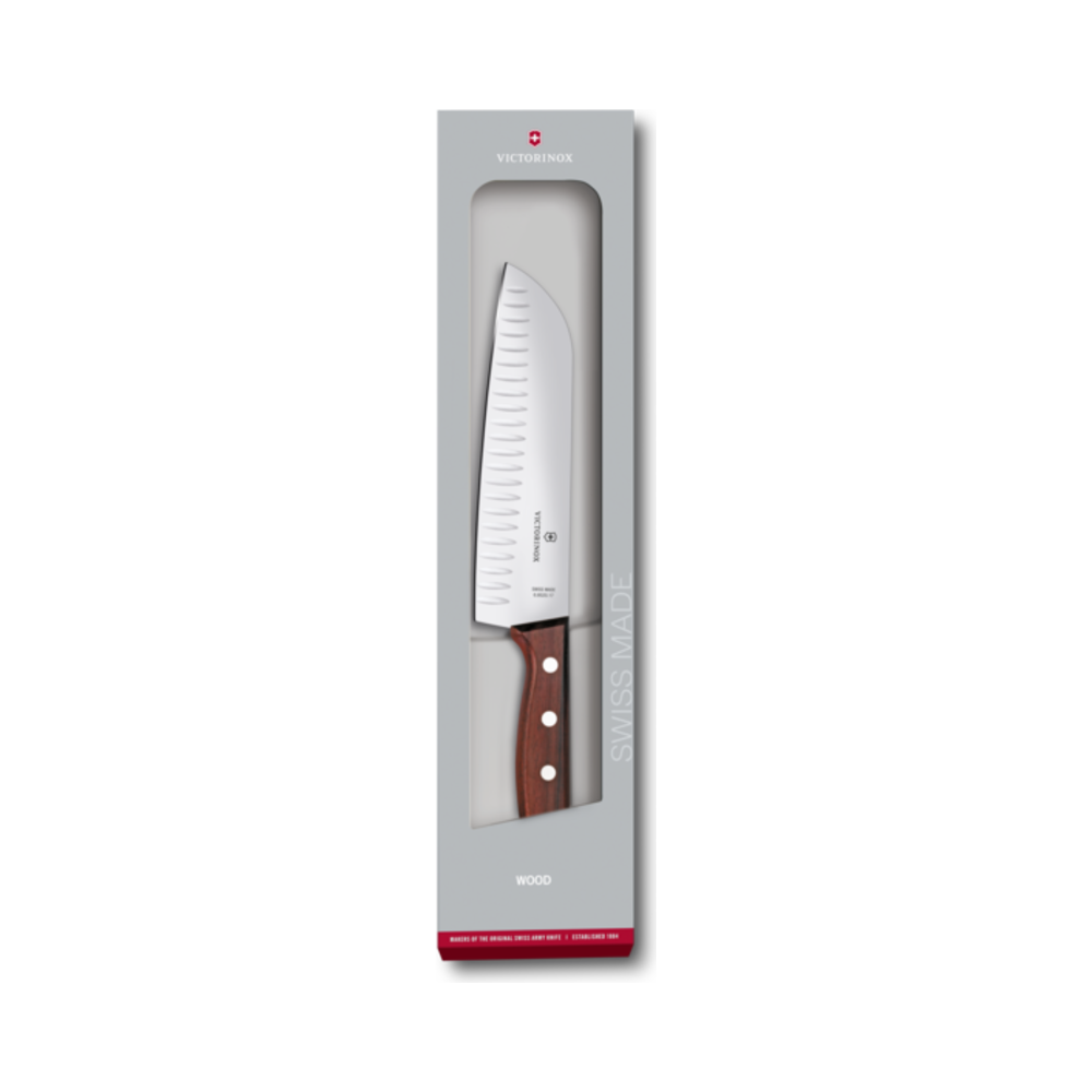 [VIC-6.8520.17G] Wood, santoku knife, 17cm, straight, fluted, mod. maple, gift box