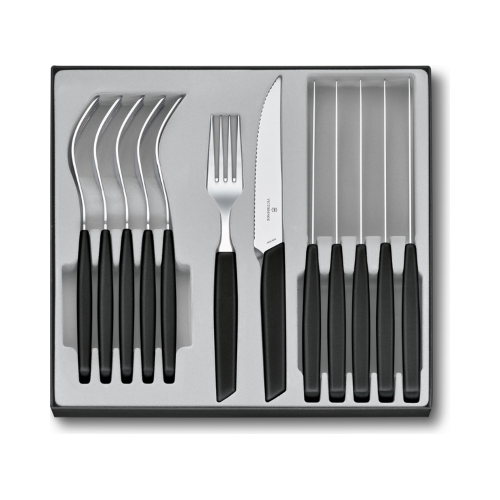 Modern, table set (steak knife), 12pcs, 12cm, wavy, black