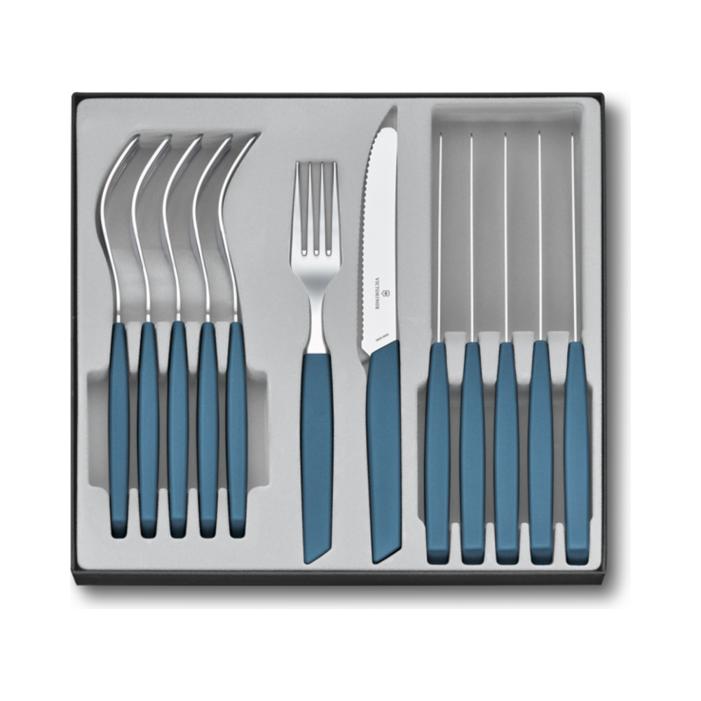 Modern, table set (tomato knife), 12pcs, 11cm, wavy, cornflower