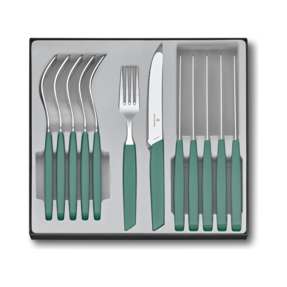 Modern, table set (tomato knife), 12pcs, 11cm, wavy, sage