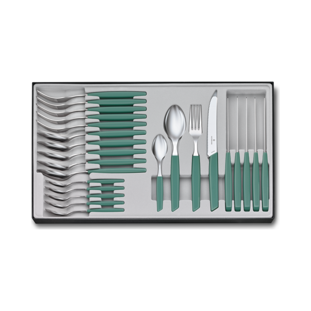 Modern, table set (tomato knife), 24pcs, 11cm, wavy, sage