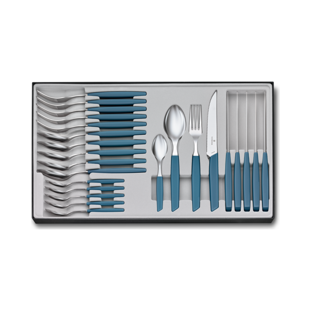 Modern, table set (steak knife), 24pcs, 12cm, wavy, cornflower