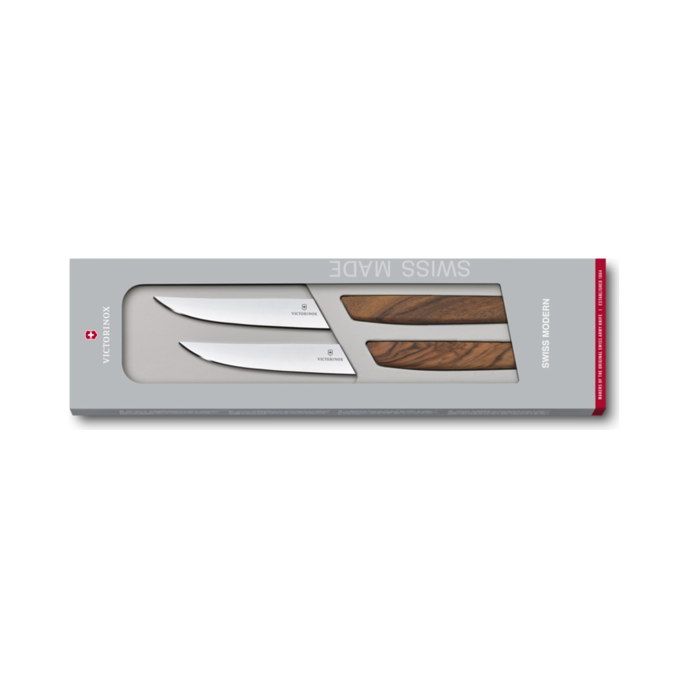 [VIC-6.9000.12G] Swiss Modern, steak knife set, 2pcs,12cm,straight,walnut,gift box
