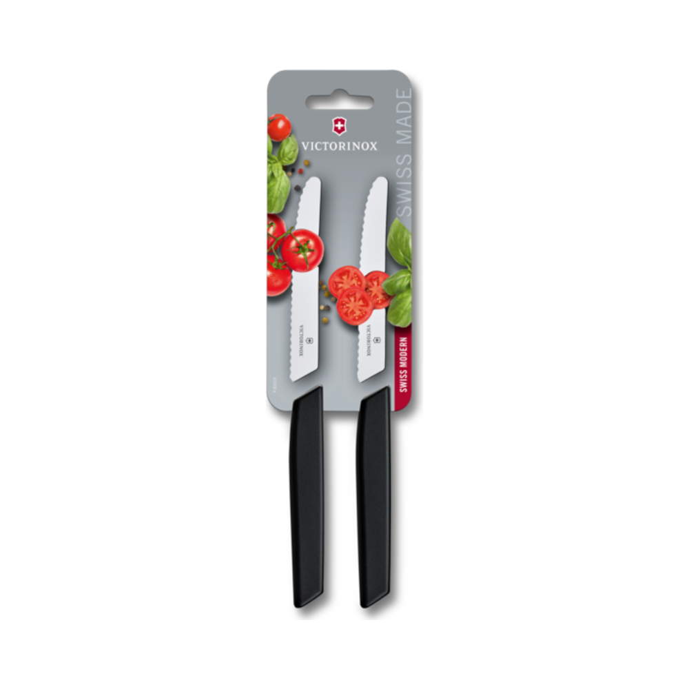 [VIC-6.9003.11WB] Swiss Modern, tomato & table knife, 2pcs, 11cm,wavy,black,blister
