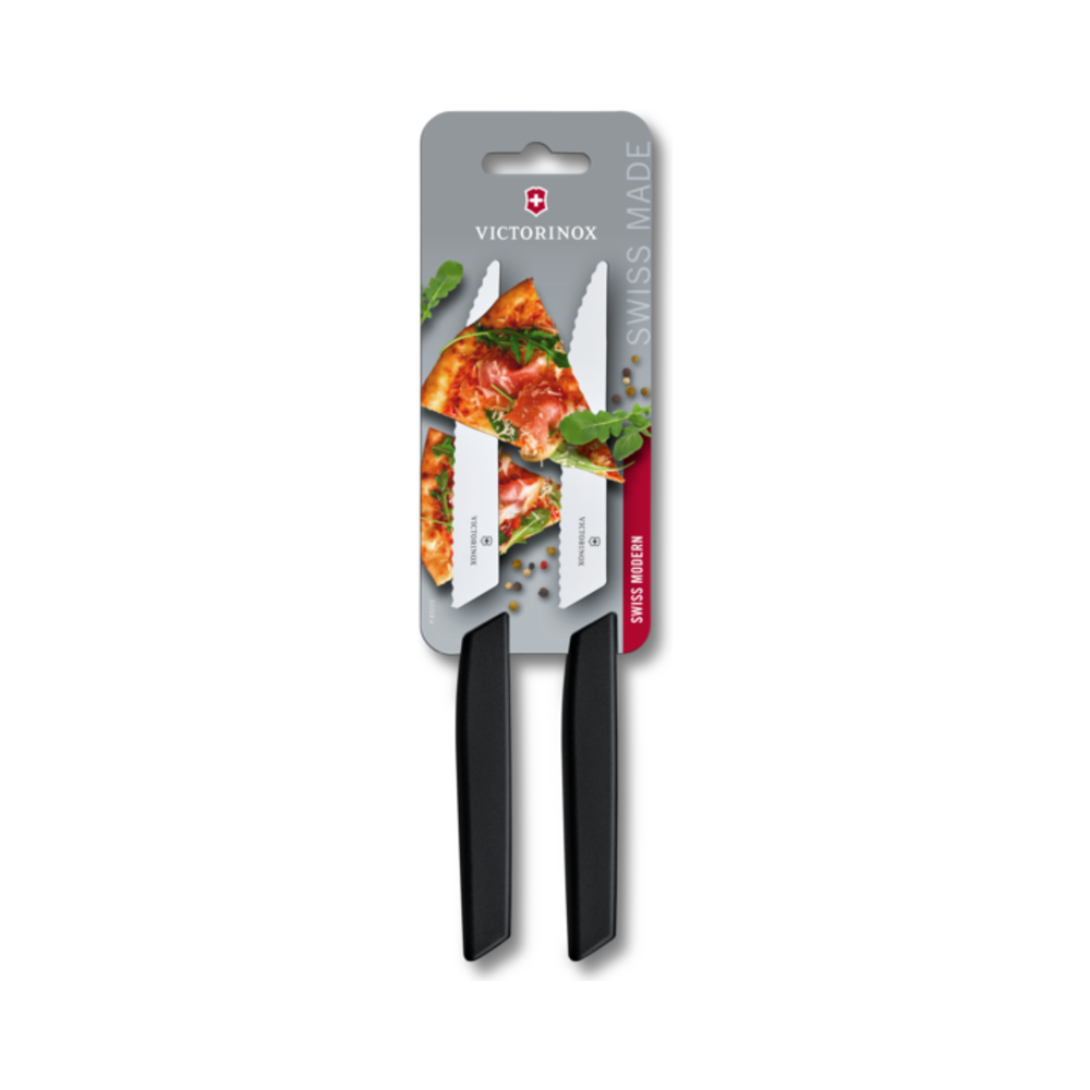 Swiss Modern, steak knife, 2pcs, 12cm, wavy, black, blister