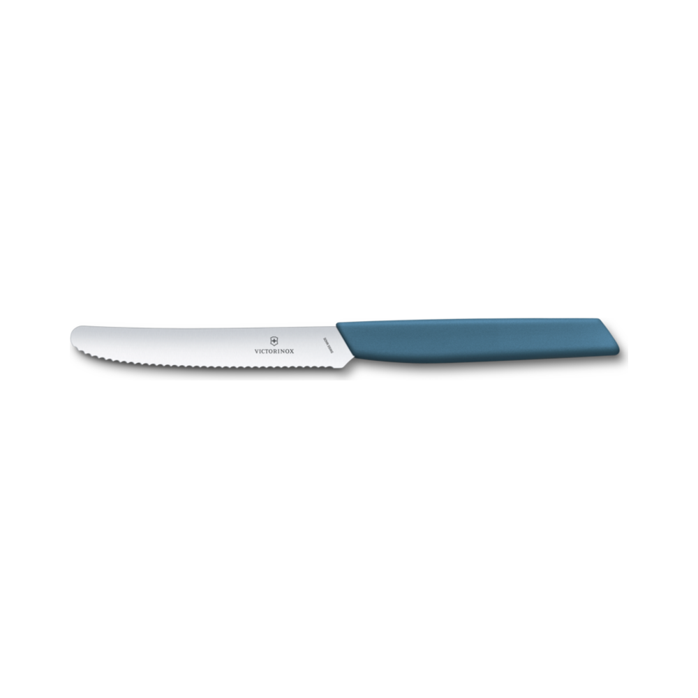 Swiss Modern, tomato and table knife, 11cm, wavy, cornflower