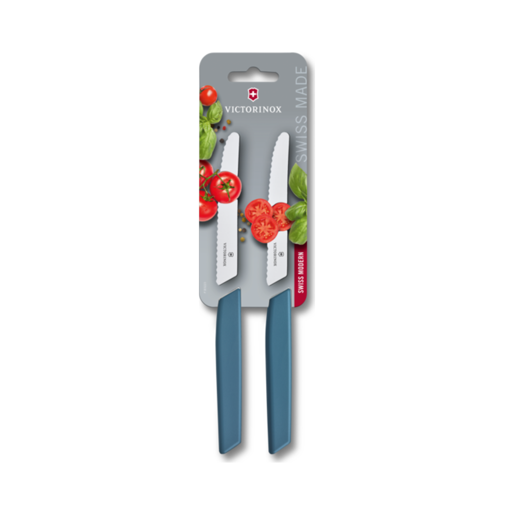 [VIC-6.9006.11W2B] Swiss Modern, tomato & table knife,2pcs,11cm,wavy,cornfl.,blister
