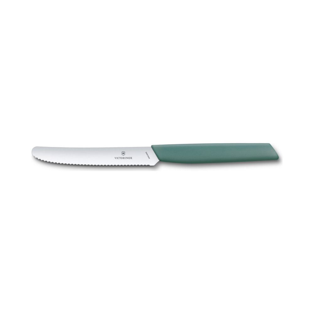 Swiss Modern, tomato & table knife, 11cm, wavy, sage