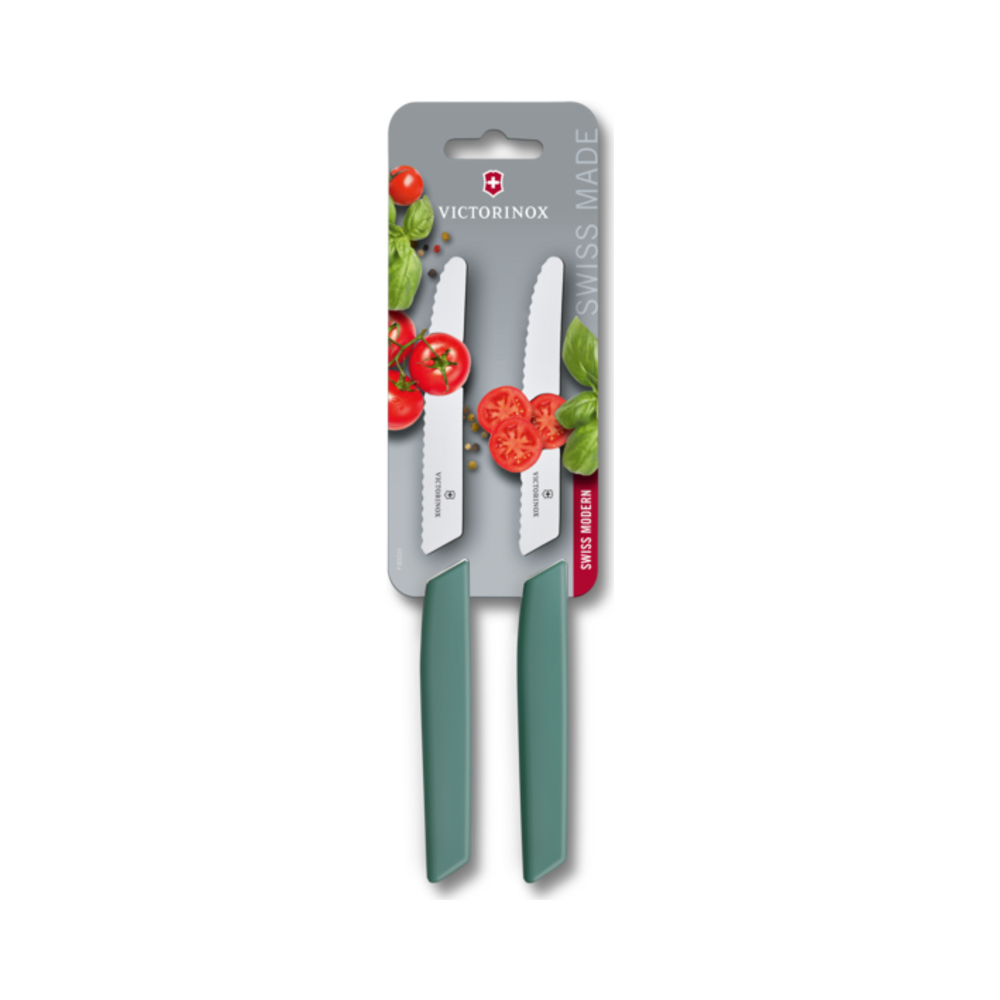 [VIC-6.9006.11W43B] Swiss Modern, tomato & table knife, 2pcs, 11cm,wavy,sage,blister