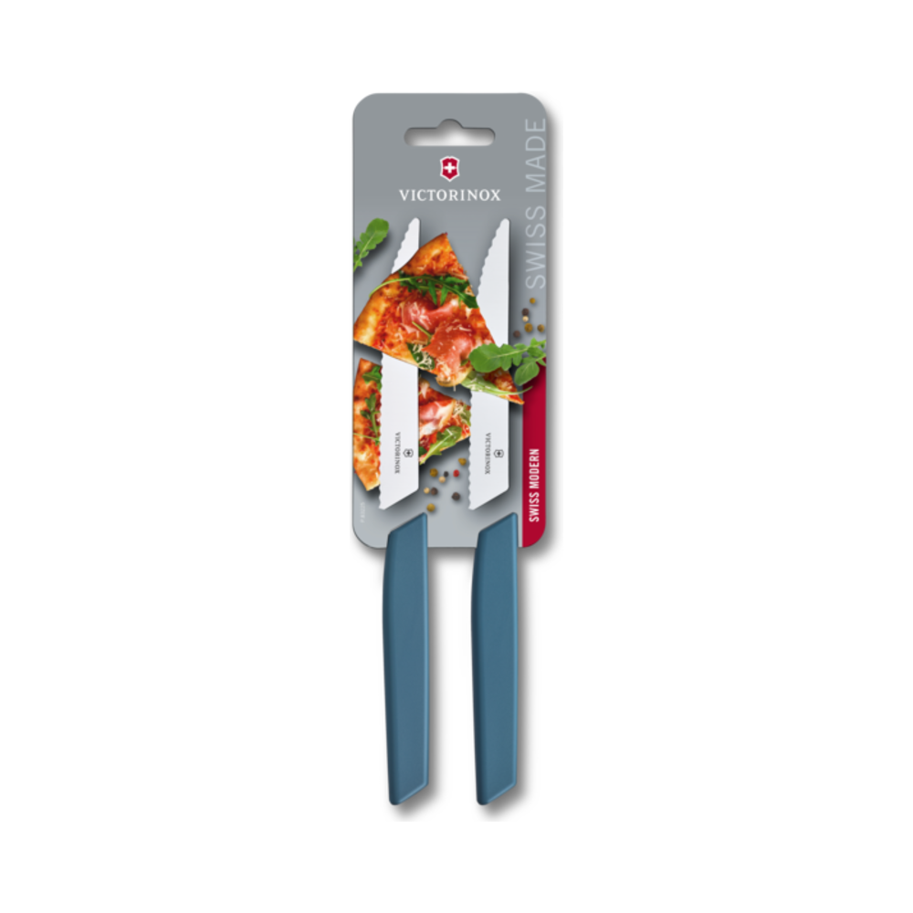 [VIC-6.9006.12W2B] Swiss Modern, steak knife, 2pcs, 12cm, wavy,cornfl.,blister