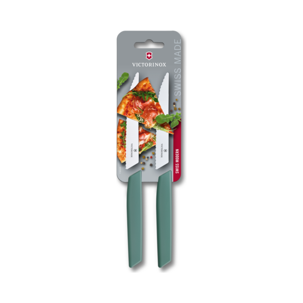 Swiss Modern, steak & pizzaknife, 2pcs, 12cm, wavy, sage,blister