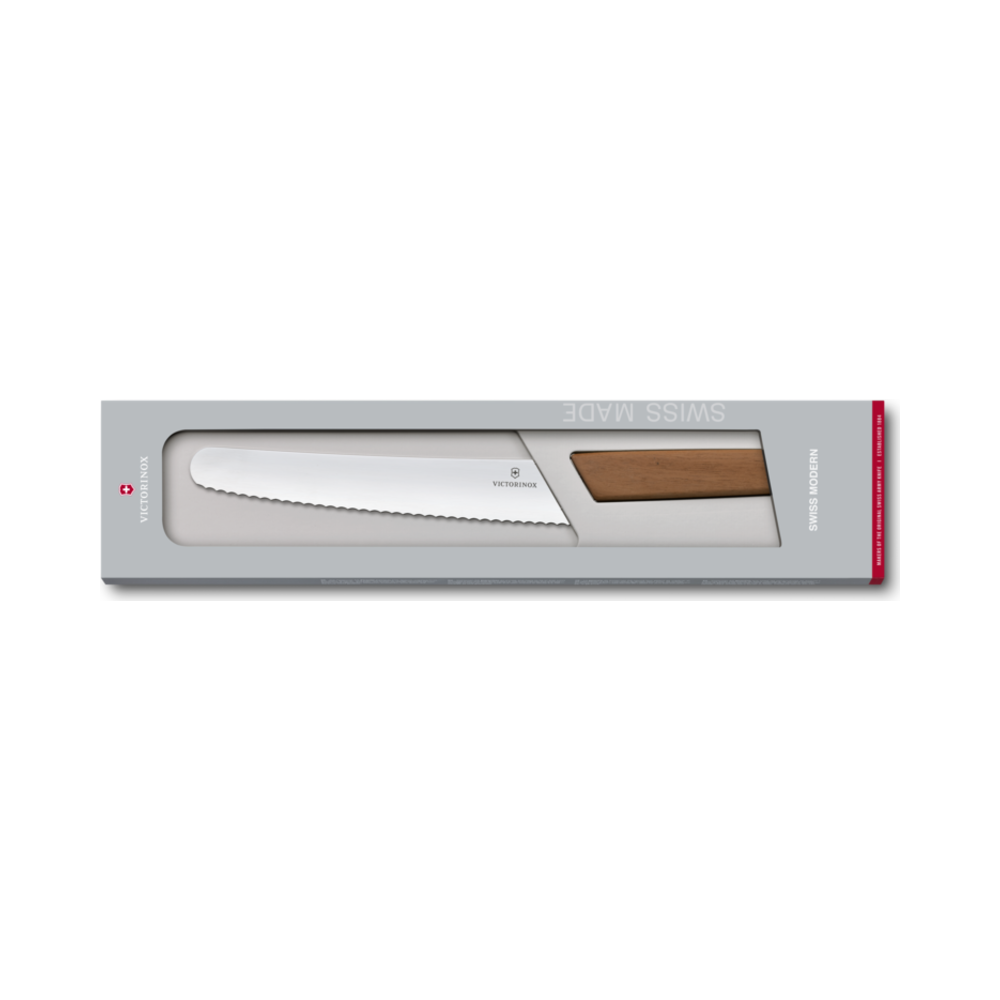 Swiss Modern, bread and pastry knife, 22cm, wavy, walnut,gift box