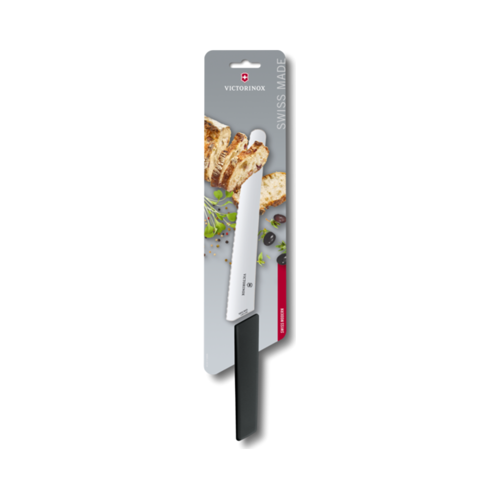 [VIC-6.9073.22WB] Swiss Modern, bread and pastry knife, 22cm, wavy, black, blister