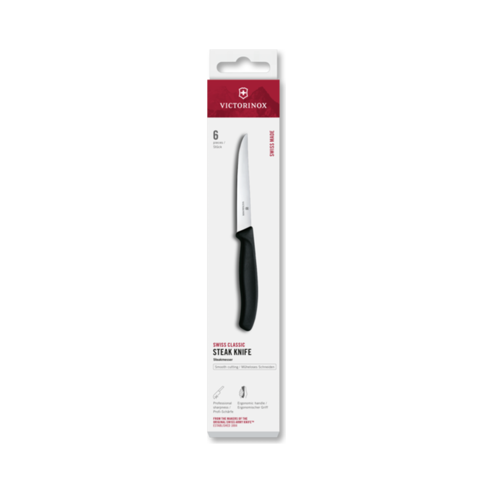 [VIC-6.7203.6] Swiss Classic, steak knife, 6pcs, 11cm, straight, black, box