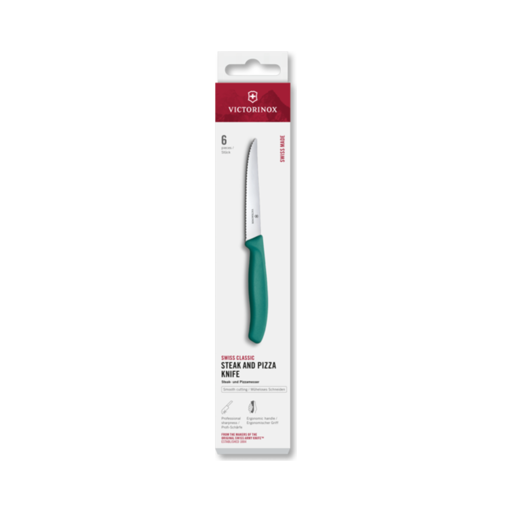 Swiss Classic, steak & pizza knife, 6pcs, 11cm, wavy, green, box