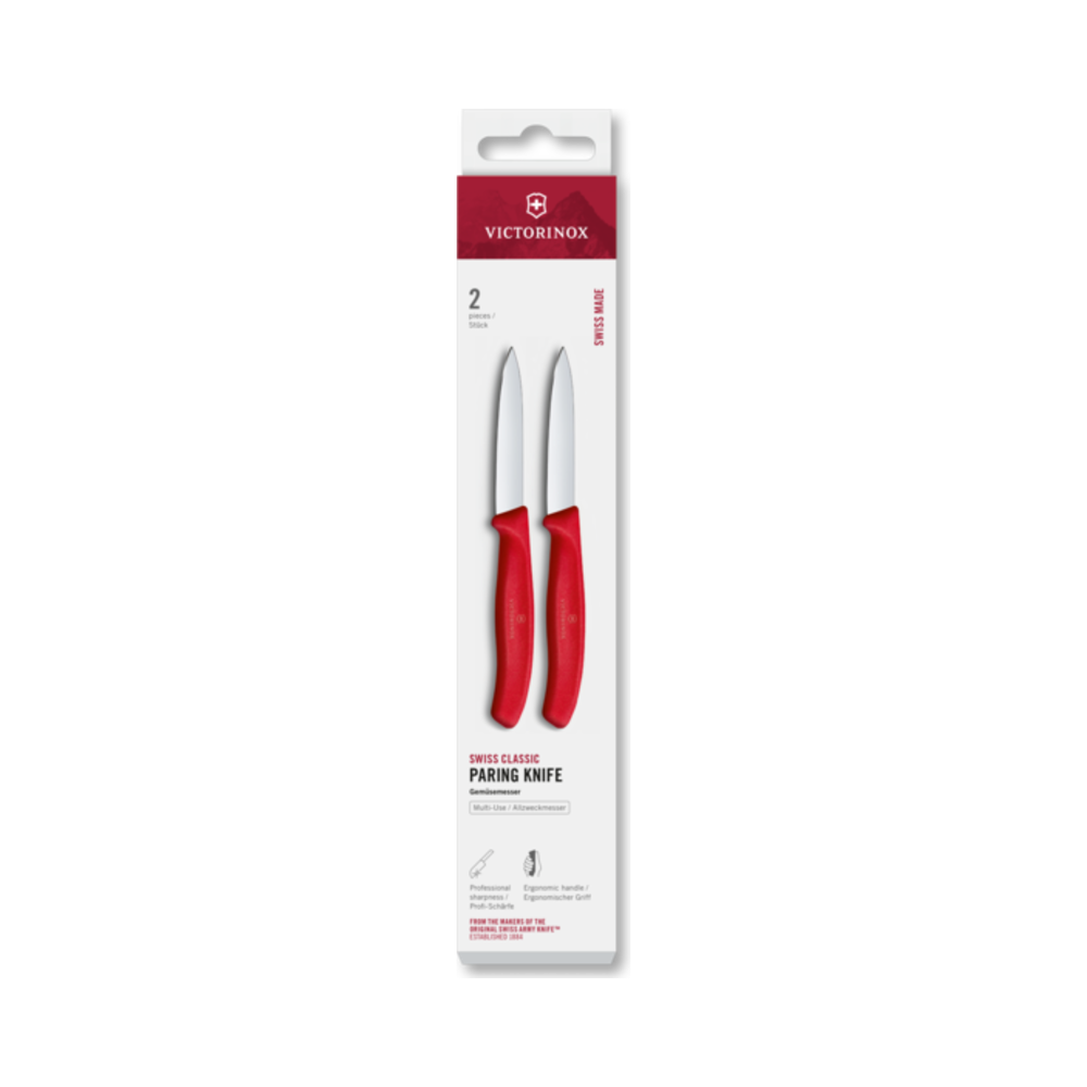 Swiss Classic, paring knife, 2pcs, 8cm, straight, pointed,red,box