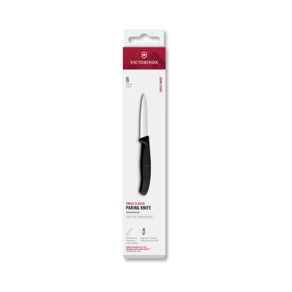 Swiss Classic, paring knife, 6pcs, 8cm, wavy, pointed, black