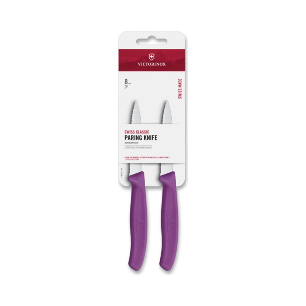 Swiss Classic, paring knife, 2pcs, 8cm, wavy,pointed,purple,b