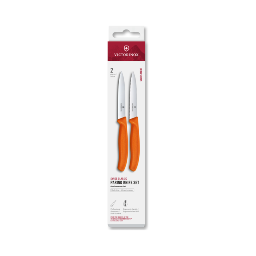 Swiss Classic, paring set, 2pcs, 10cm, straight/wavy, orange, box