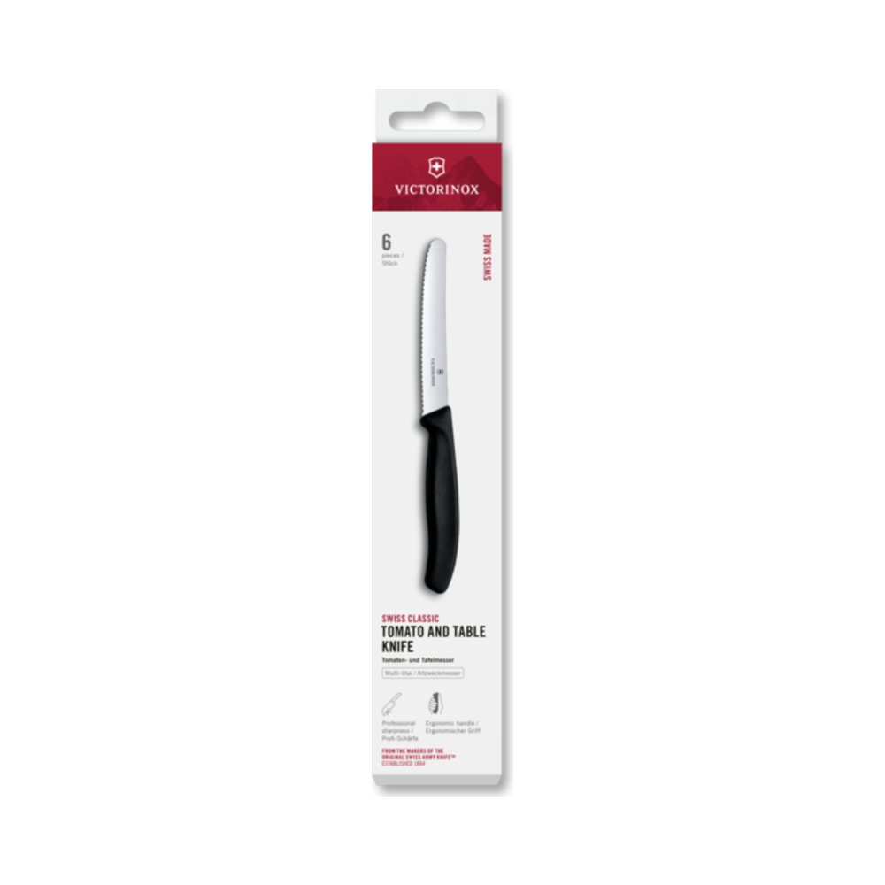 Swiss Classic, tomato and table knife, 6pcs, 11cm, wavy, black