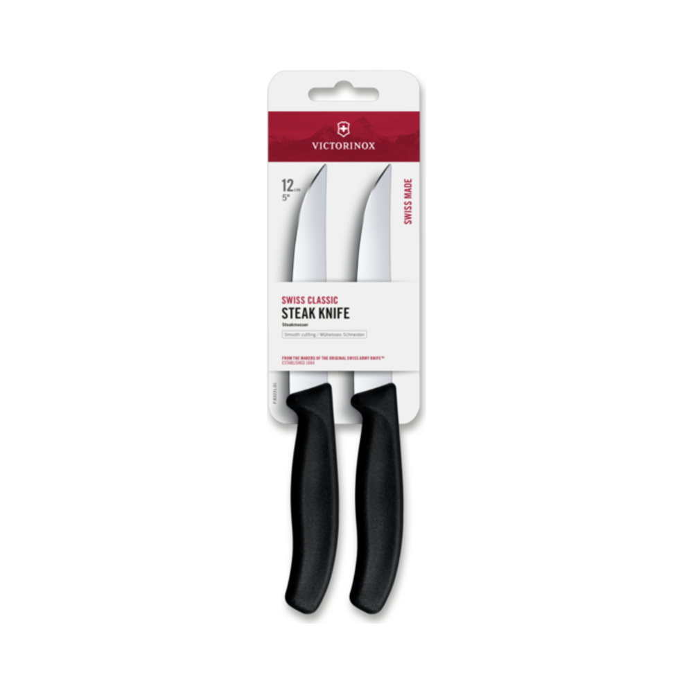 Swiss Classic, steak knife, 2pcs, 12cm, straight, black, blister
