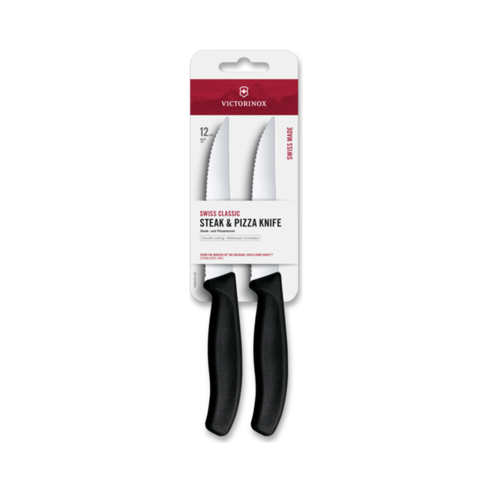 Swiss Classic, steak & pizza knife, 2pcs, 12cm,wavy,black,blister