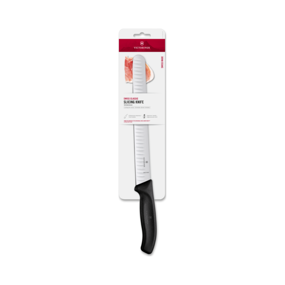 Swiss Classic, slicing knife, 25cm, straight,fluted,black,blister