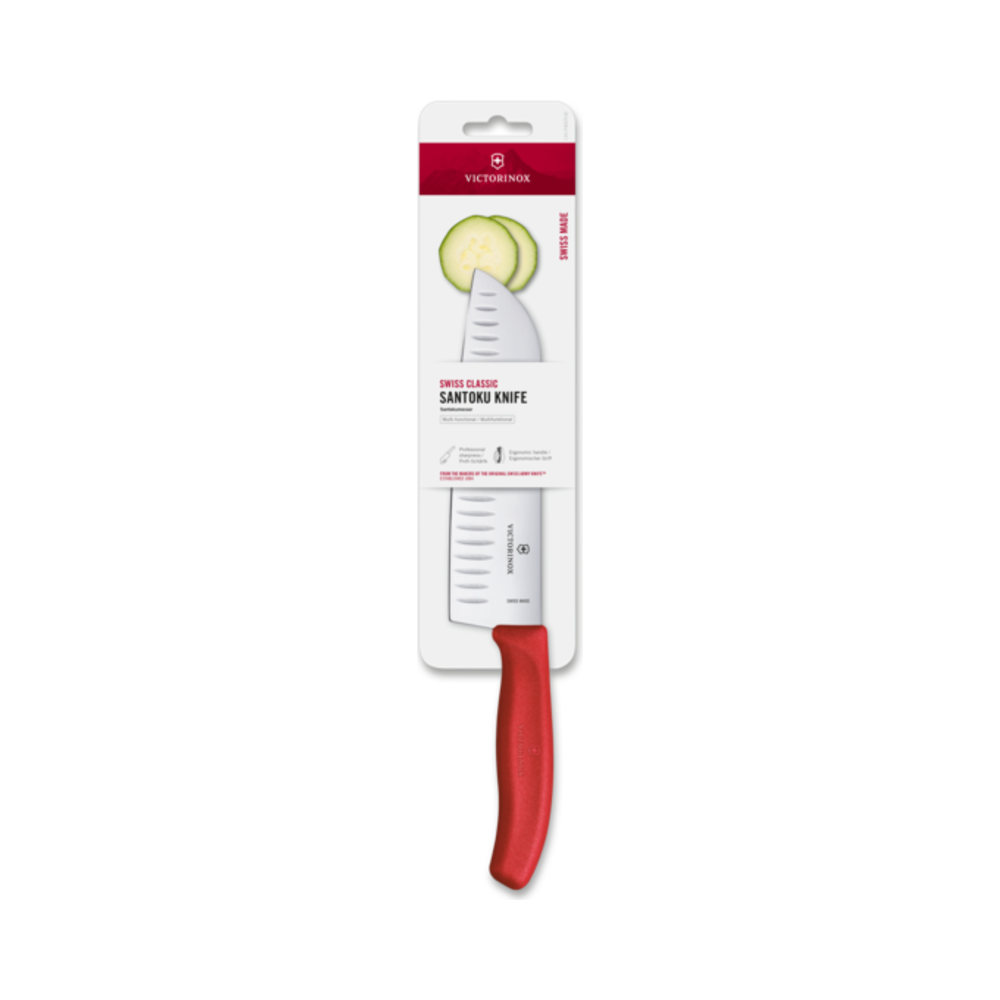 [VIC-6.8521.17C1B] Swiss Classic, santoku knife, 17cm, straight, fluted, red,blister