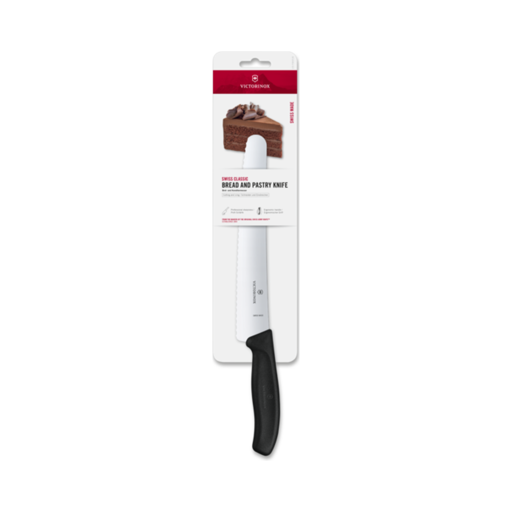 Swiss Classic, bread and pastry knife, 22cm, wavy, black, blister