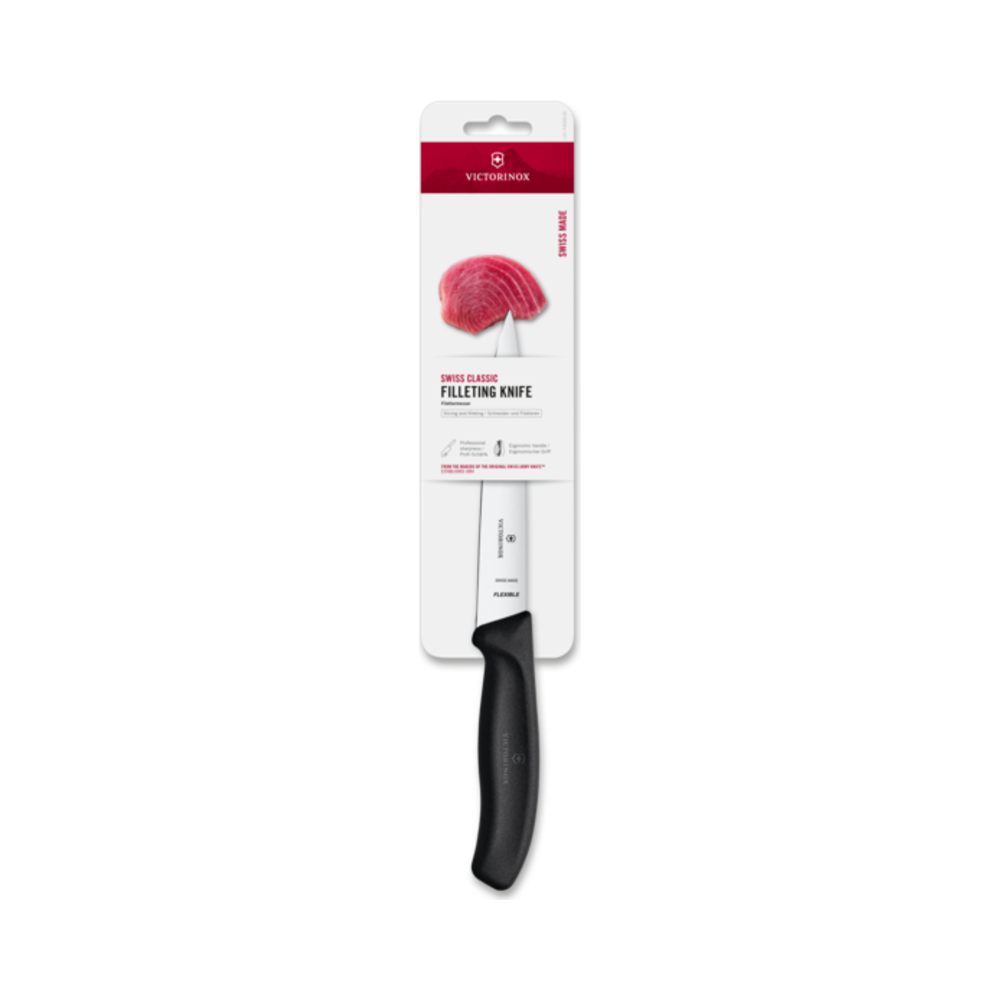 [VIC-6.8713.16B] Swiss Classic, filleting knife, 16cm, straight,flex,black,blister