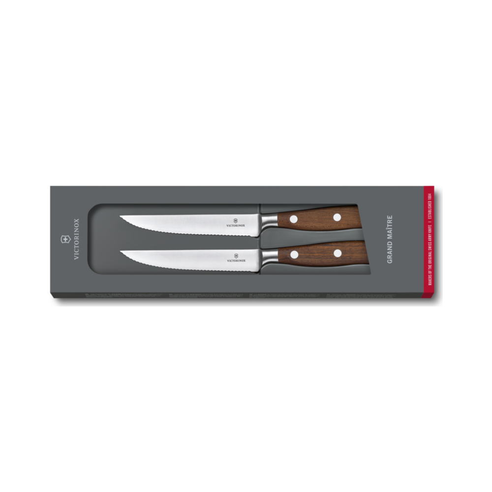 Grand Maître, steak knife set, 2pcs, 12cm, wavy, wood, gift box