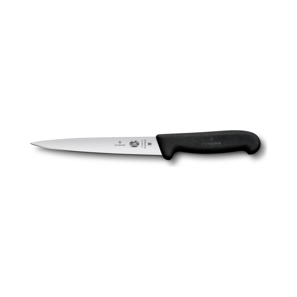 Fibrox, filleting knife, 18cm,straight,flexible,pointed tip,black