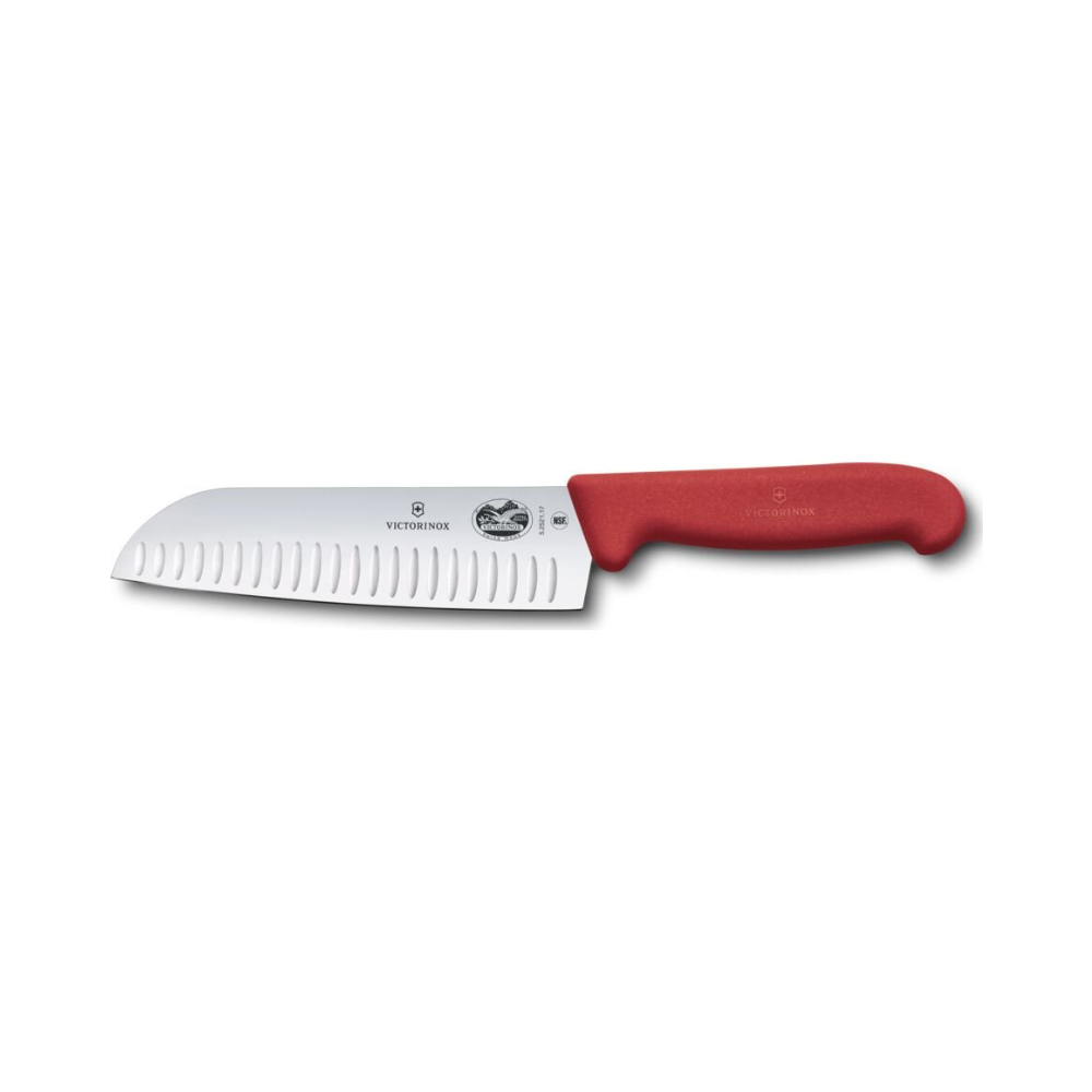 Fibrox, santoku knife, 17cm, straight, fluted, red