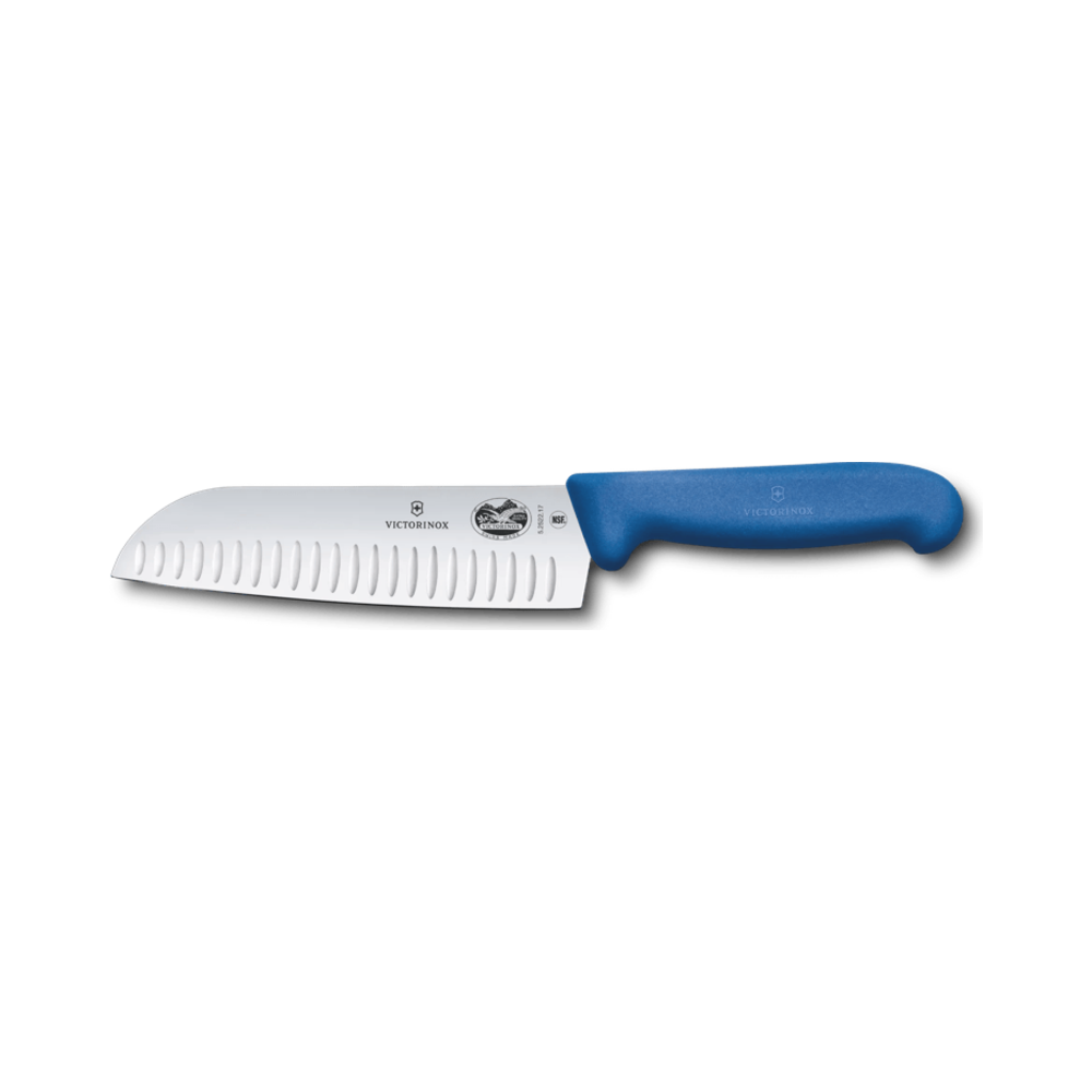 [VIC-5.2522.17B] Fibrox, santoku knife, 17cm, straight, fluted, blue, blister