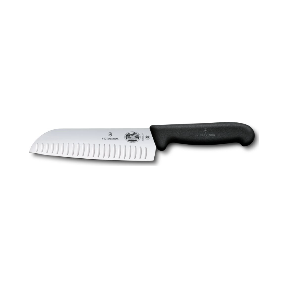 Fibrox, santoku knife, 17cm, straight, fluted, black