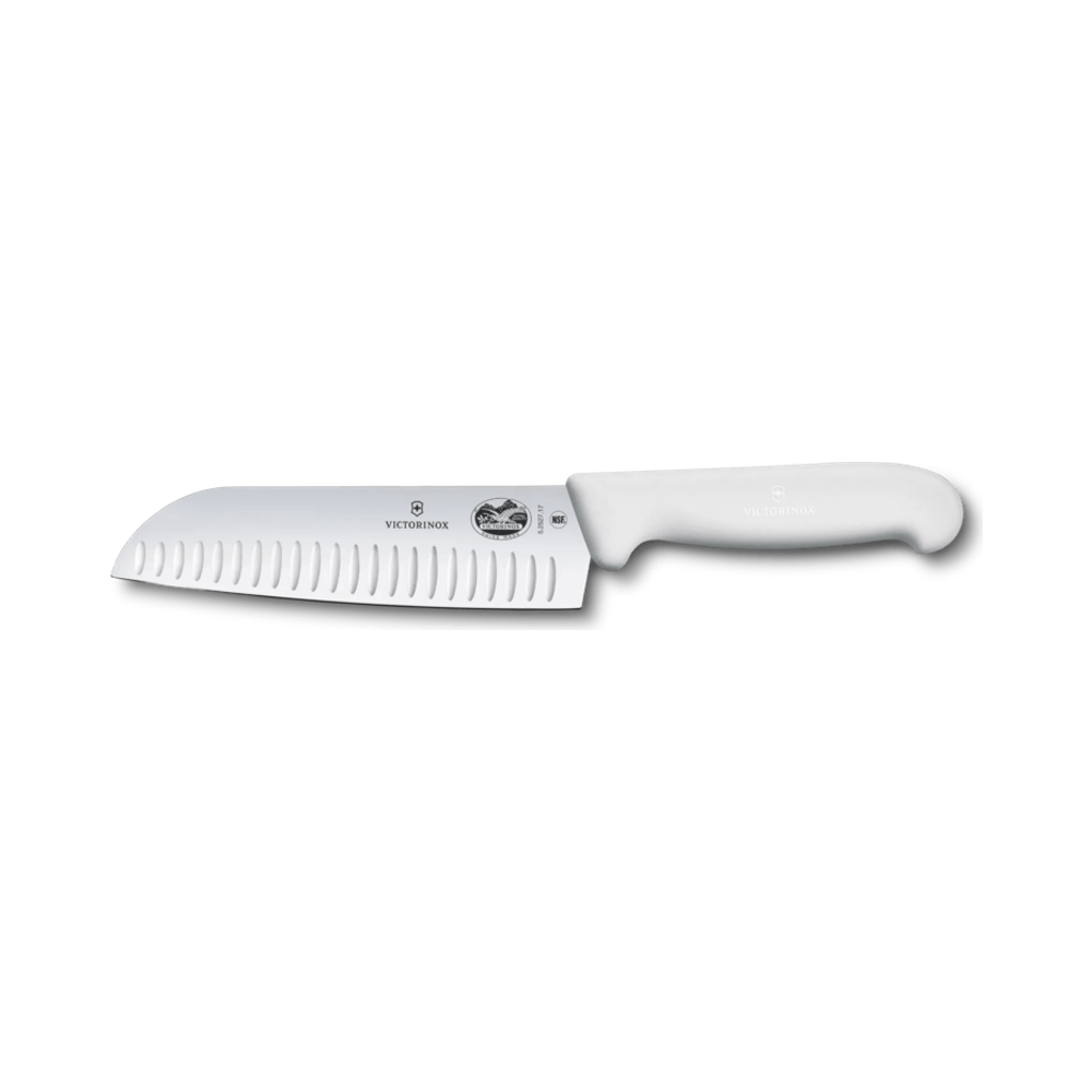 Fibrox, santoku knife, 17cm, straight, fluted, white, blister