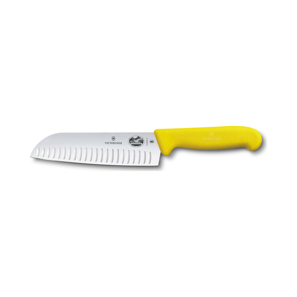 Fibrox, santoku knife, 17cm, straight, fluted, yellow, blister