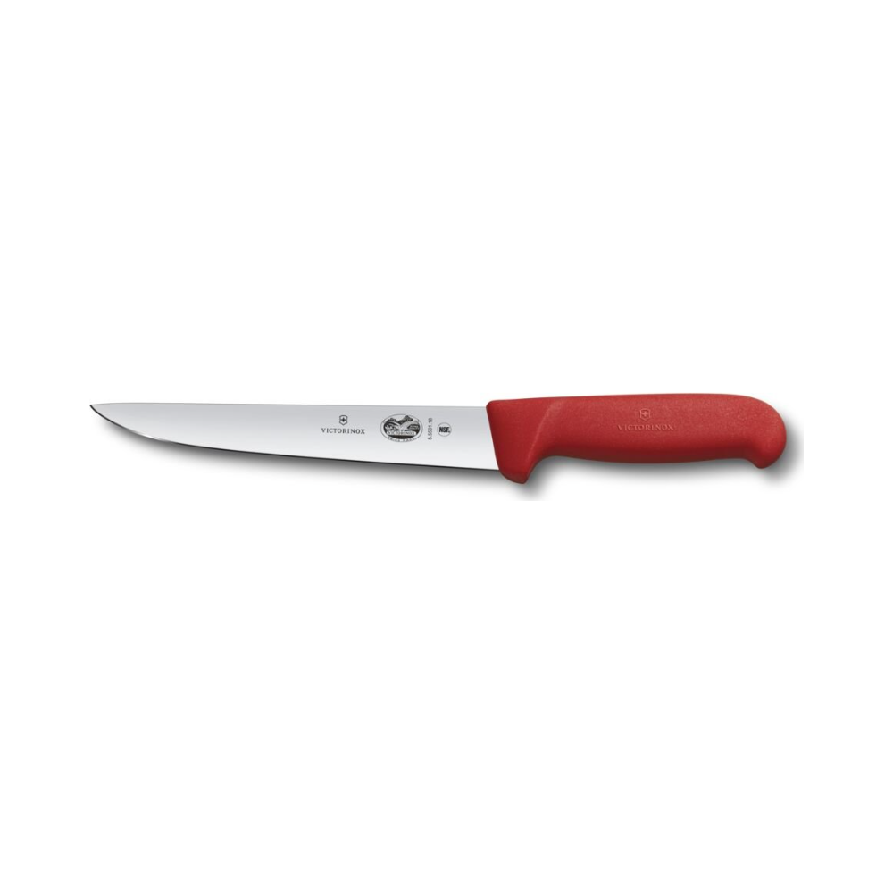 Fibrox, sticking knife, 18cm, straight, safety nose, red