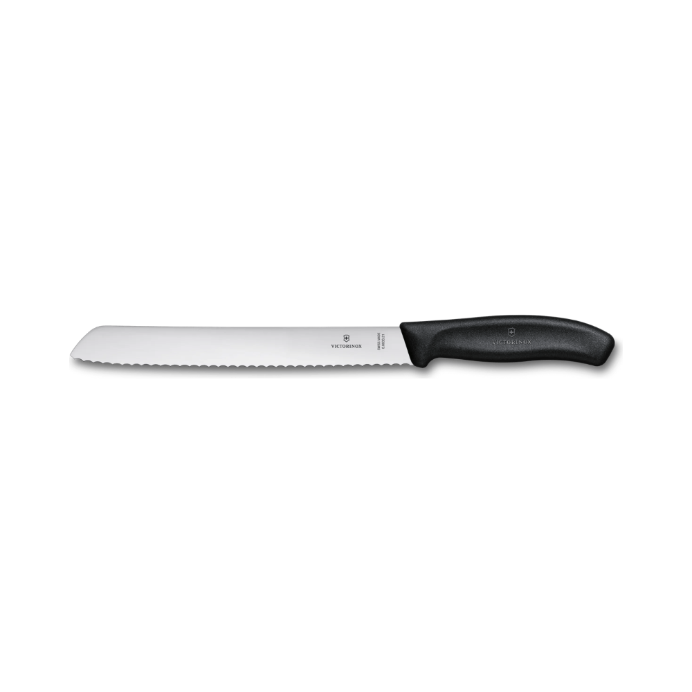 Swiss Classic, bread knife, 21cm, wavy, black, blister