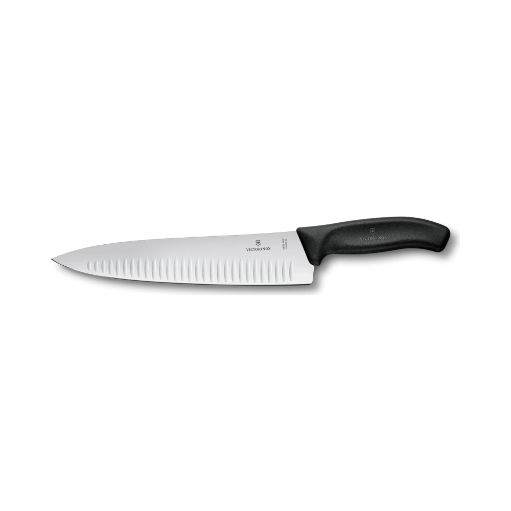 Swiss Classic, chef's knife, 25cm, straight,fluted,black,blister