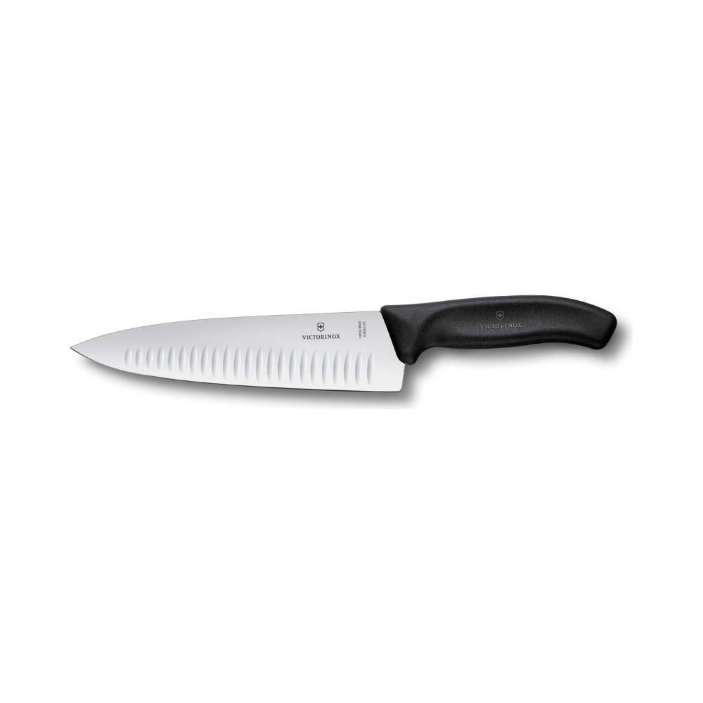 Swiss Classic, chef's knife, 20cm, straight,fluted,black,blister