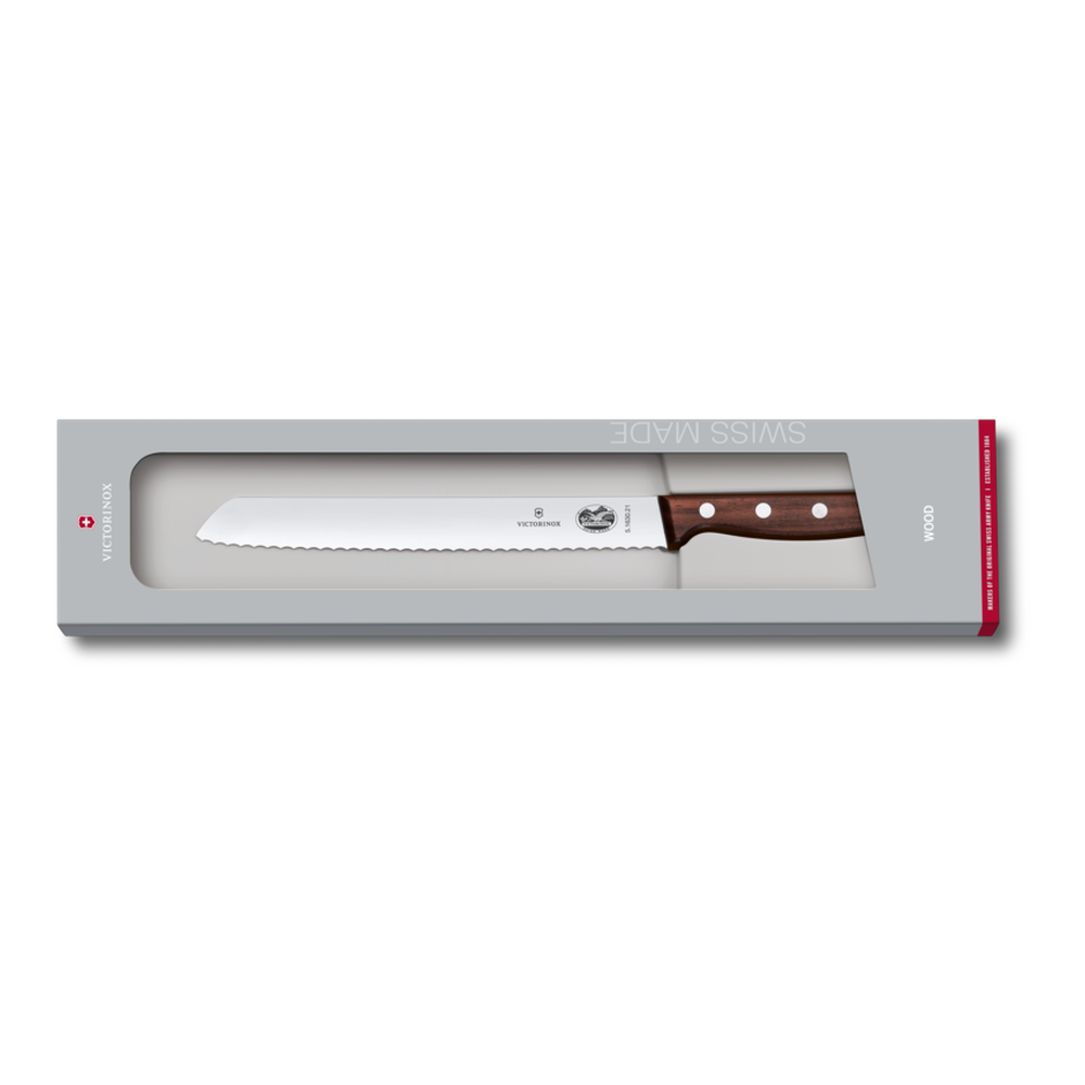 [VIC-5.1630.21G] Bread knife, Wood, 21cm, Wavy, Modified maple in gift box