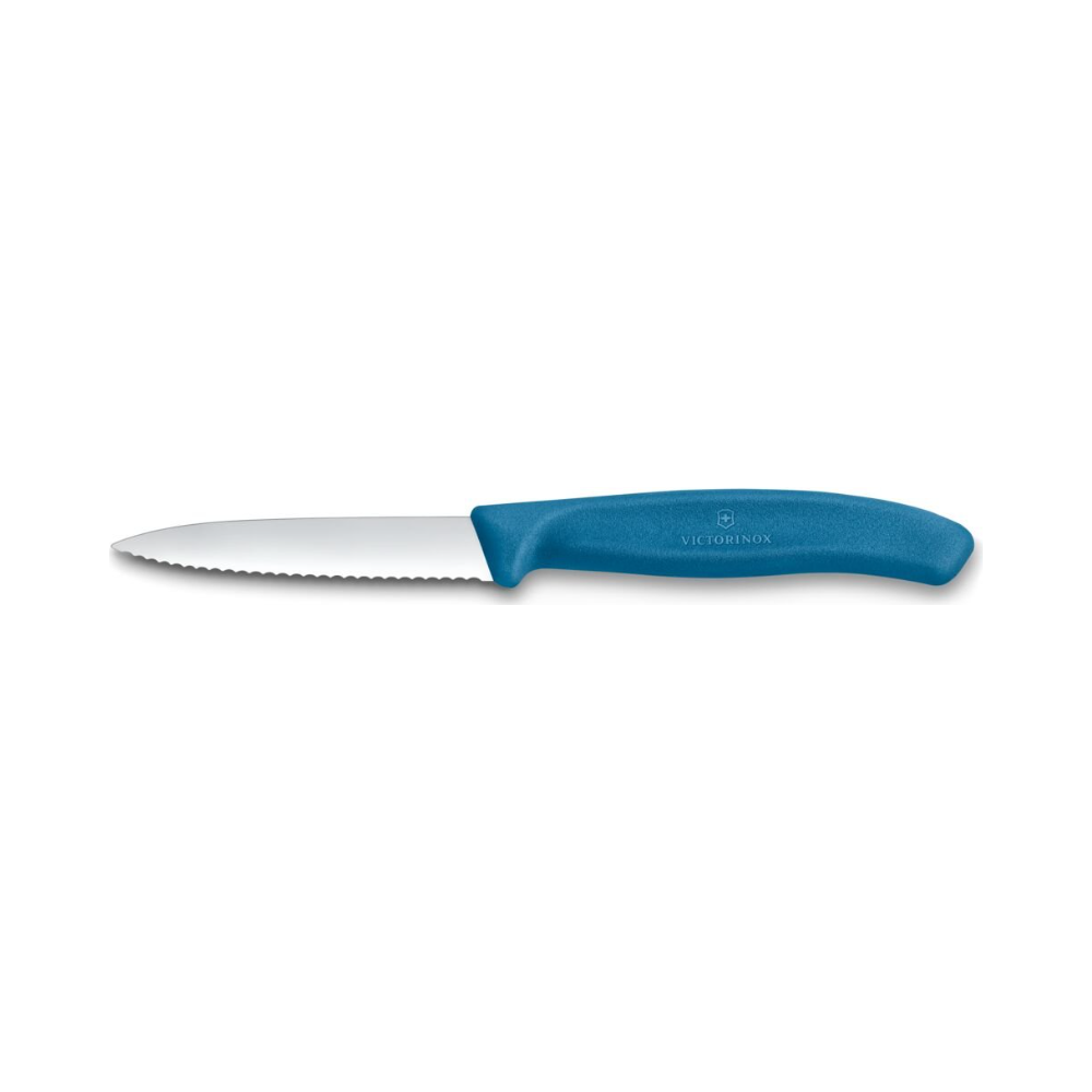 Swiss Classic, paring knife, 8cm, wavy, pointed tip, blue