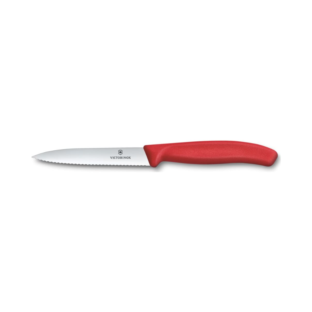 Swiss Classic, paring knife, 10cm, wavy, pointed tip, red