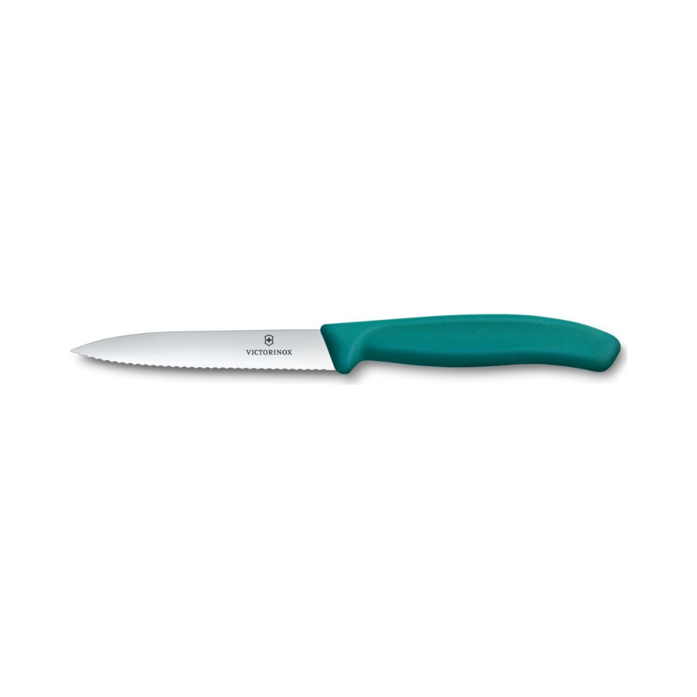 Swiss Classic, paring knife, 10cm, wavy, pointed tip, green