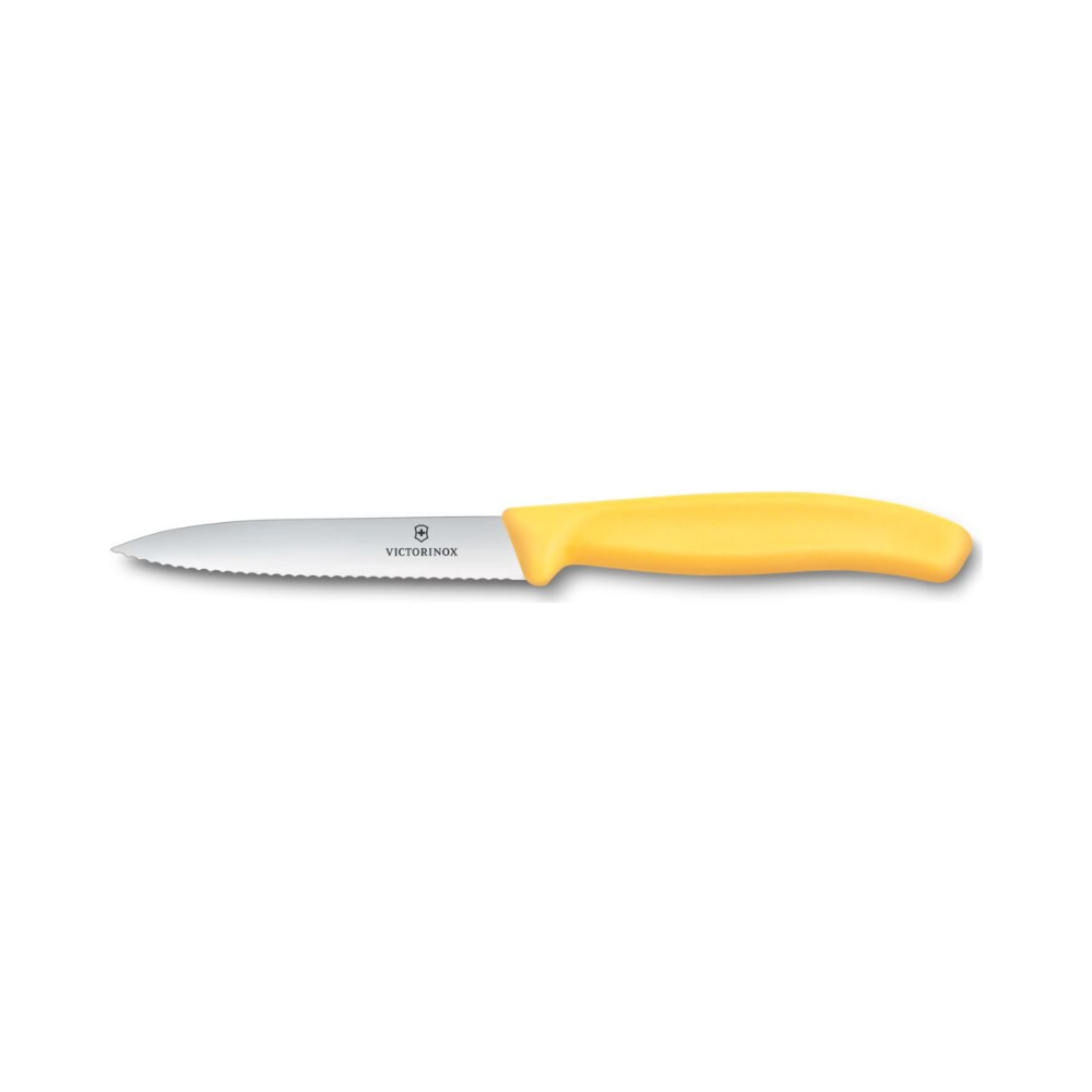 Swiss Classic, paring knife, 10cm, wavy, pointed tip, yellow