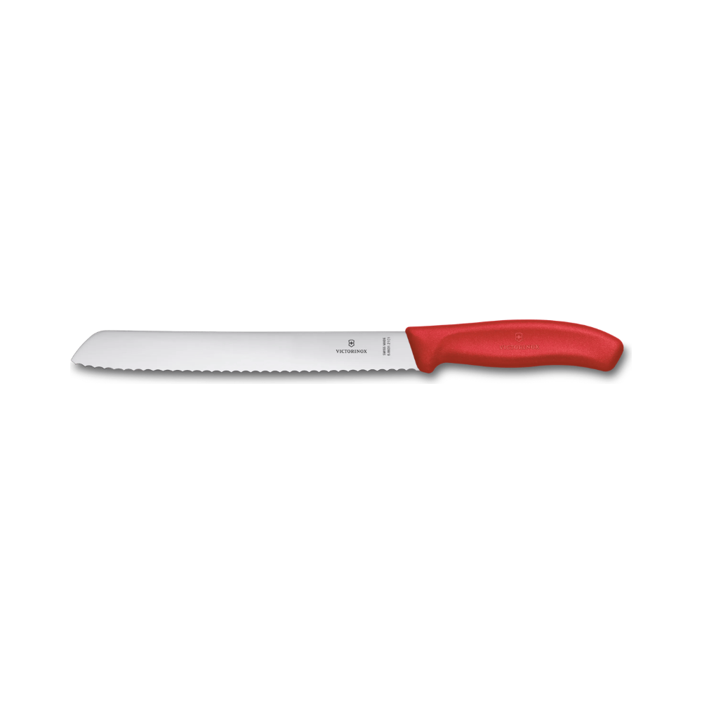 Swiss Classic, bread knife, 21cm, wavy, red, blister