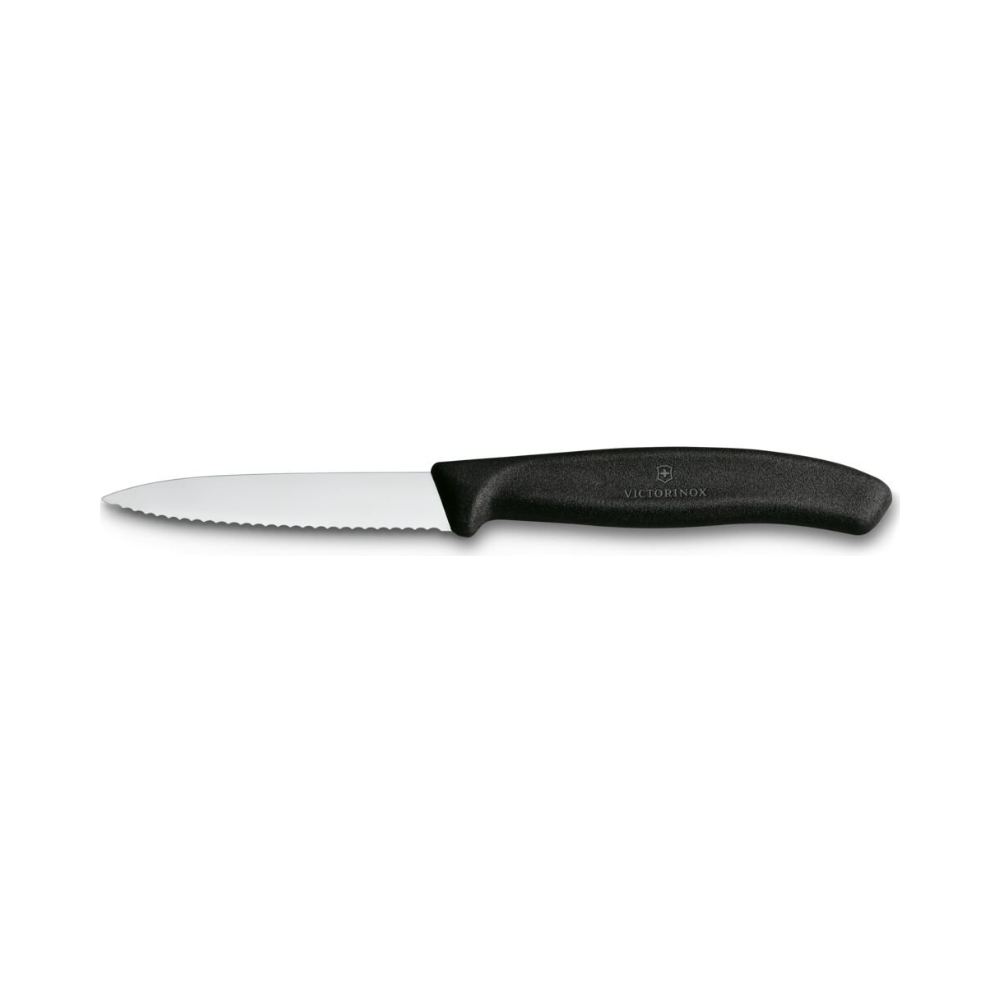 Swiss Classic, paring knife, 8cm, wavy, pointed tip, black