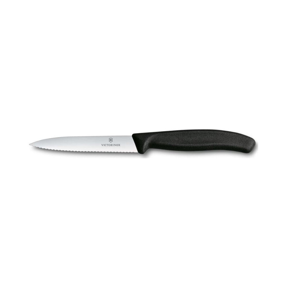 Swiss Classic, paring knife, 10cm, wavy, pointed tip, black