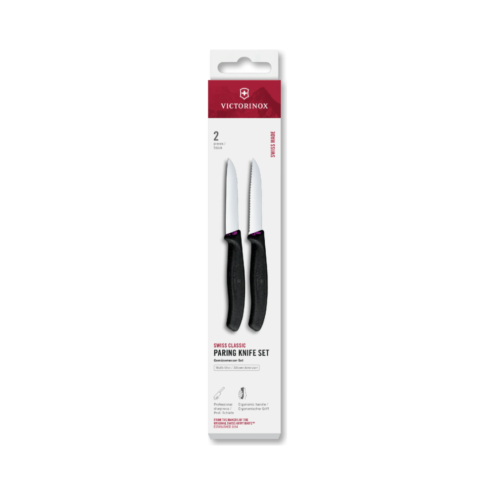 [VIC-6.7493.2] Swiss Classic, paring knife set, 2pcs,straight/wavy,box (Black)